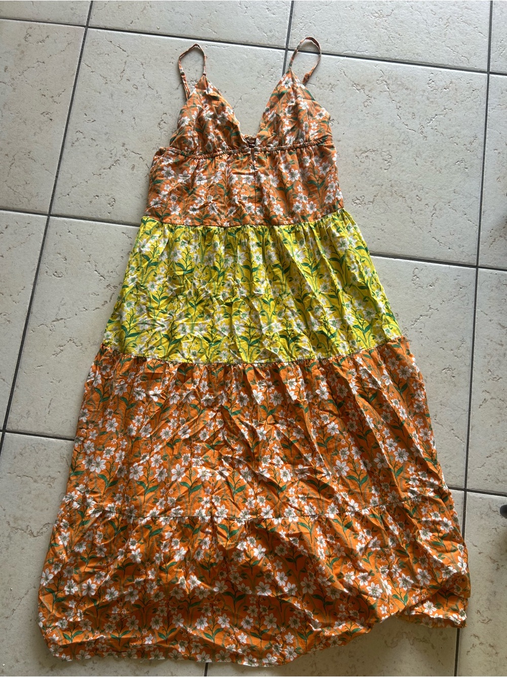 Japna Orange & Yellow Floral Tiered Maxi Sundress